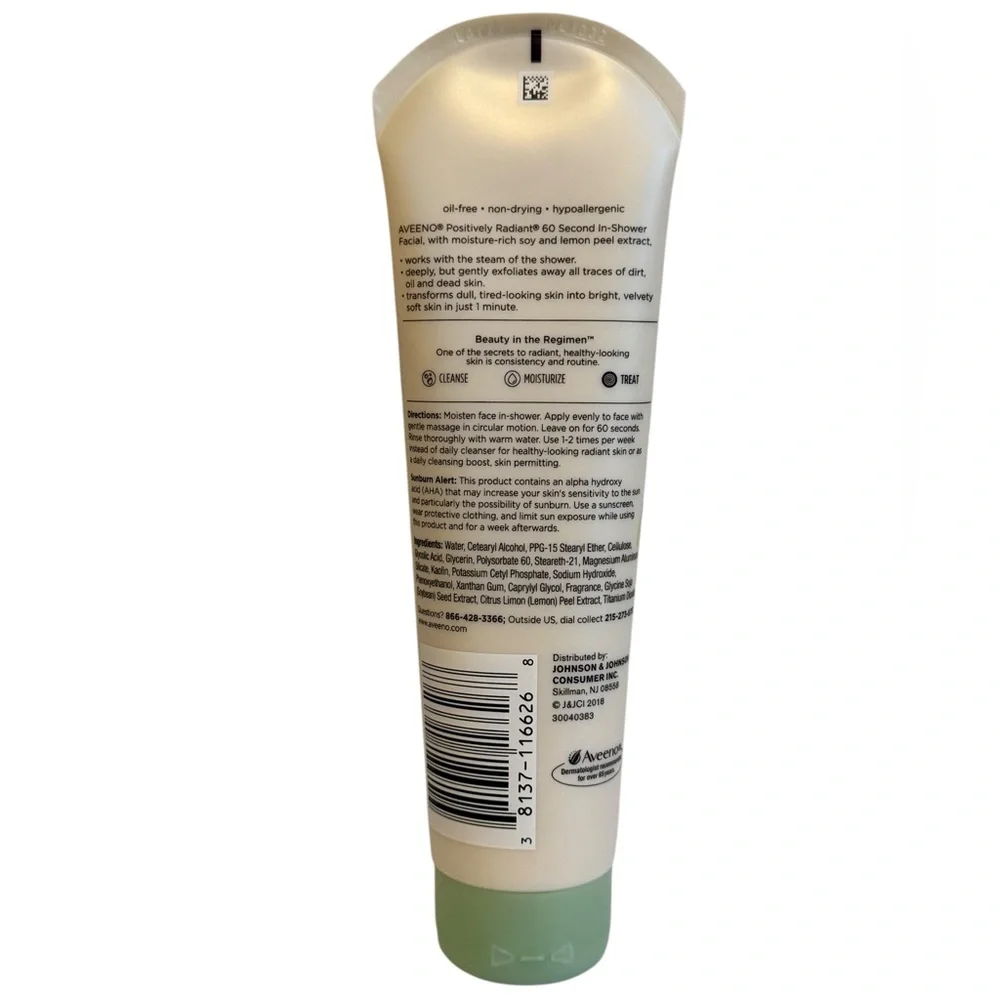 Aveeno Positively Radiant 60 Second In Shower Facial 5 oz New